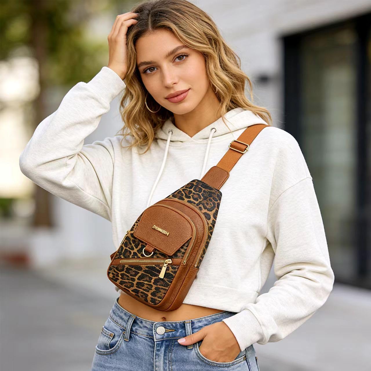 Retro Leopard Print Chest Bag Crossbody Bag Women’s Stylish Single-ShoulderChest Bag Fanny Pack Practical Travel Bag