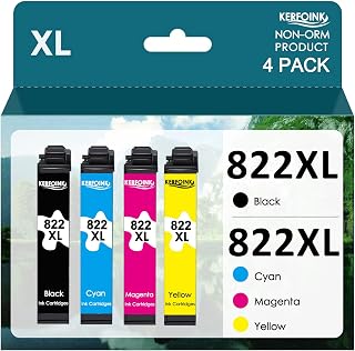 822XL Ink Cartridge Replacement for Epson 822 Ink Cartridges 822 XL T822XL for Workforce Pro WF-3820 WF-4820 WF-4830 WF-4833 Printer (1 Black,1 Cyan,1 Magenta,1 Yellow)