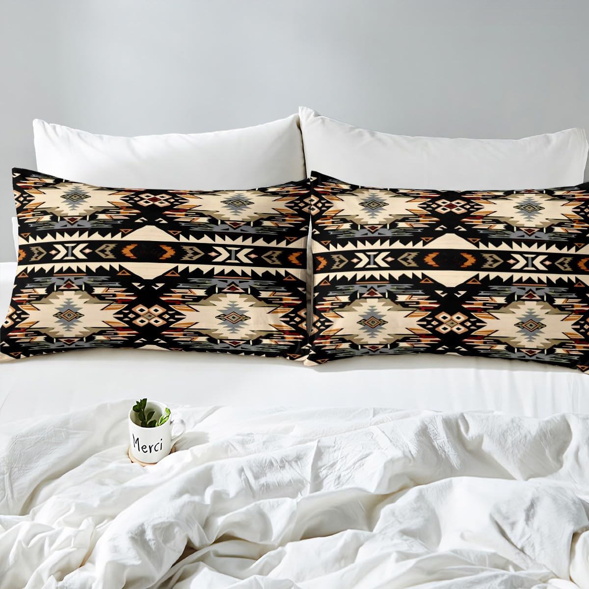 Loussiesd Black Southwestern Bedding Set King Size Geometric Comforter Cover Set Tribal Western Decor Native American Design Duvet Cover Stripe Line Bedspread Cover Room Decor Quilt Cover - Image 4