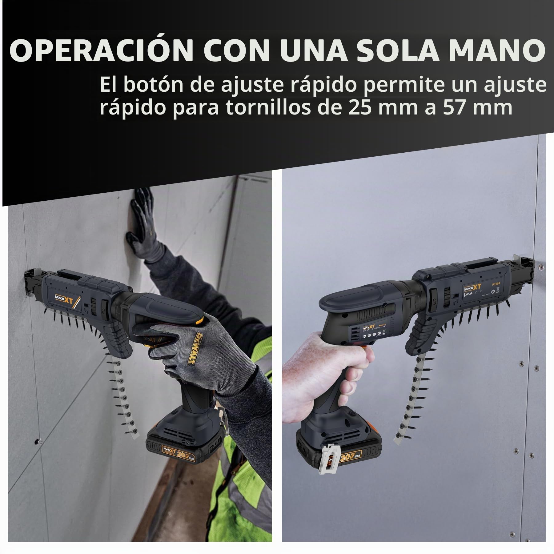 Atornillador Inalámbrico Drywall Professional, MAXXT 20V Pistola Atornilladora para Paneles de Yeso sin Escobillas Autofeed 5000RPM, Destornillador de Paneles de Yeso con Batería de 2.0Ah y Cargador
