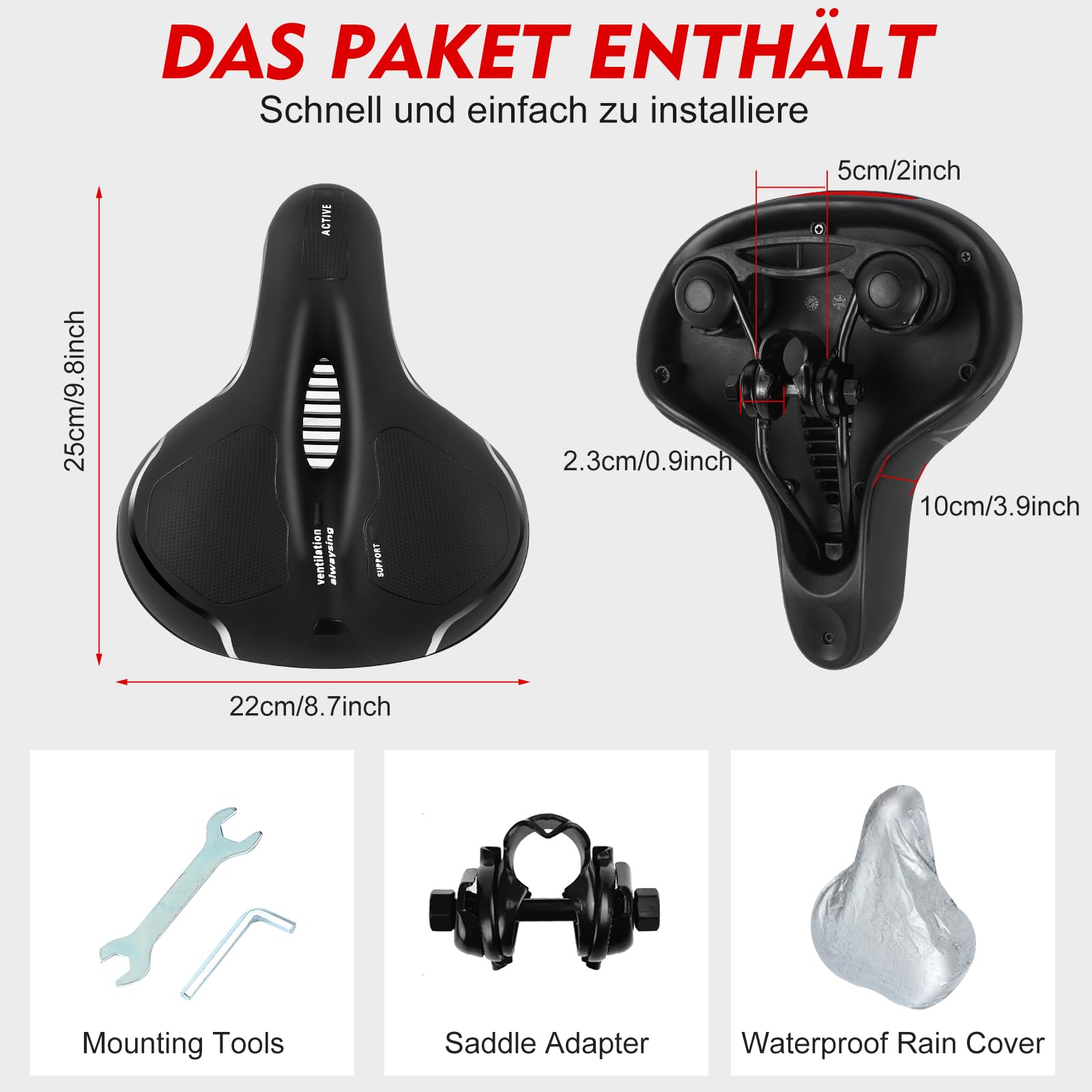 Sella per Bicicletta Pro Max Comoda,Sella Bici in Memory Foam Morbido Ampia, Uomo Donna Sellino Bicicletta Traspirante Ergonomica per Biciclette da Strada, City Bike, Mountain Bike