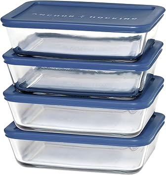 Anchor Hocking SnugFitTM Rectangular Food Storage Containers with Lids (4-Piece, 3-cup, Navy Blue, oven-safe) - Thumbnail 2