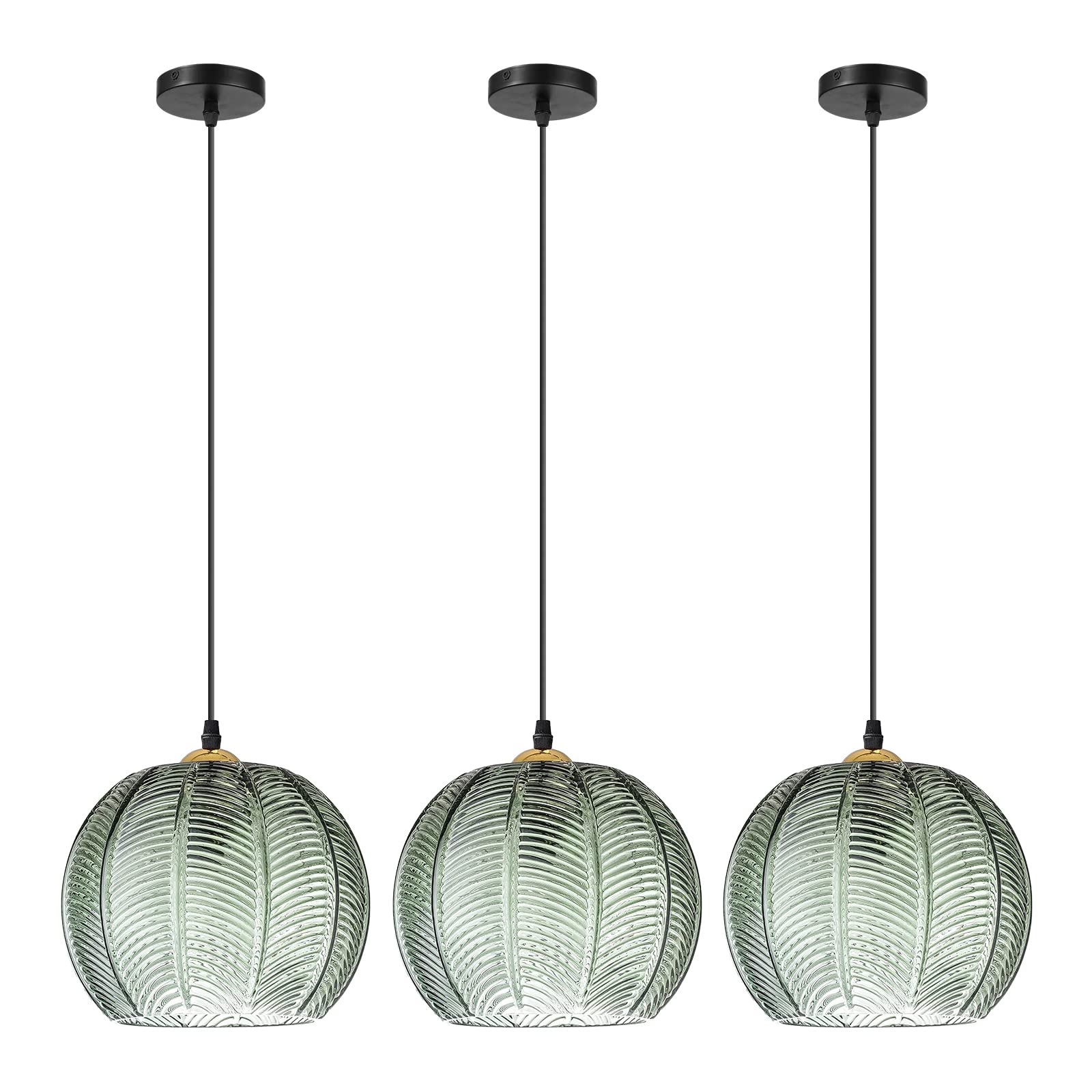 pombconw Pendant Light fixtures,Breakfast bar Lights Pendant Kitchen Island Lights with Green Glass Shade Dining Living Bedroom 3-Lights E27