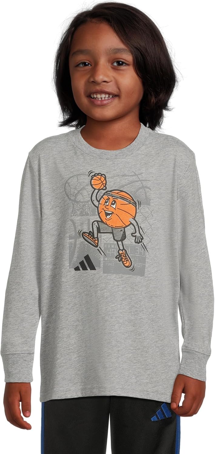 adidas ボーイズ 長袖 スポーツ グラフィック ヘザー Tシャツ