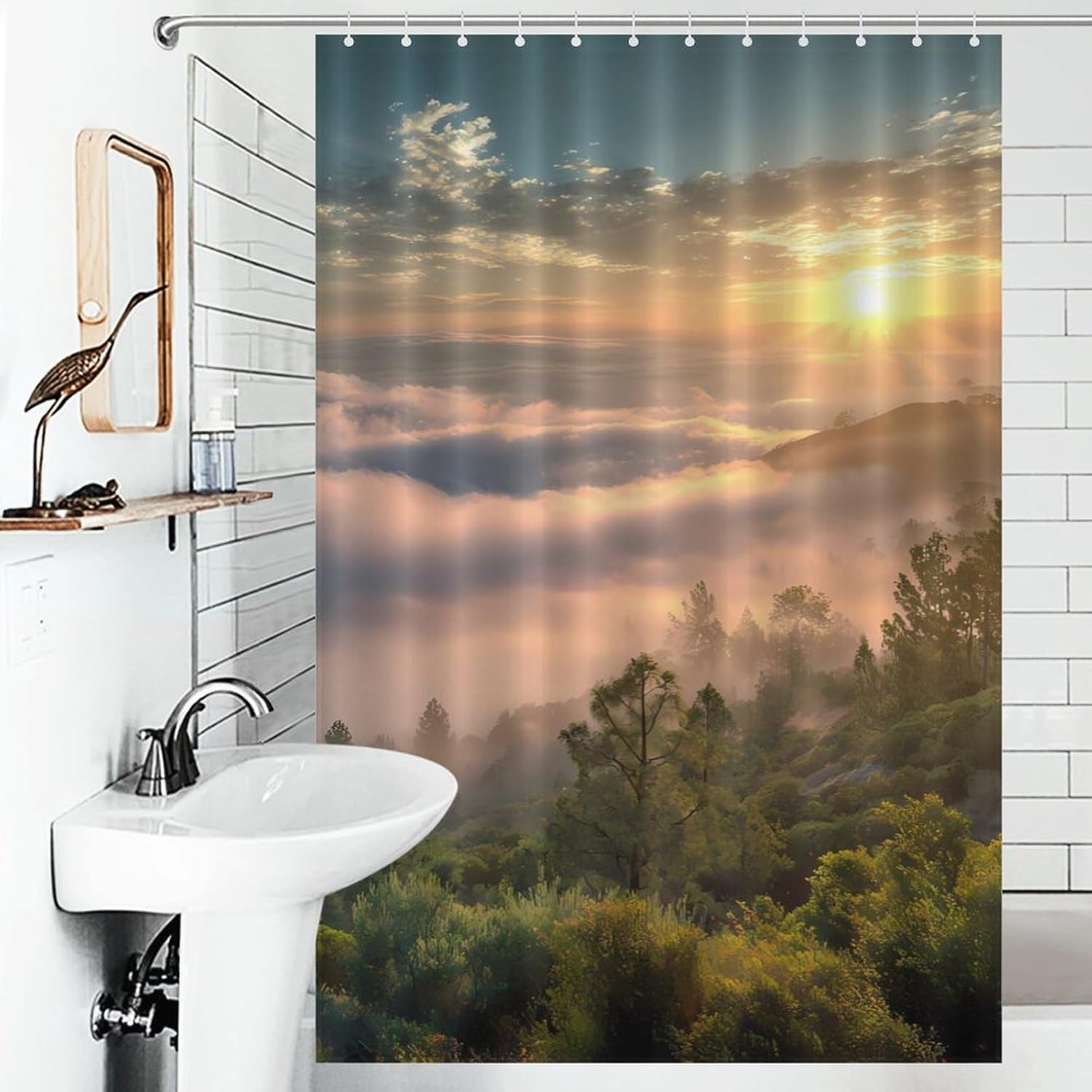 Natural Scenery Clouds Sunset California Shower Curtain 46.85x70.87Inch（119x180cm） Polyester Bath Curtain Shower Curtains Printed Decorative