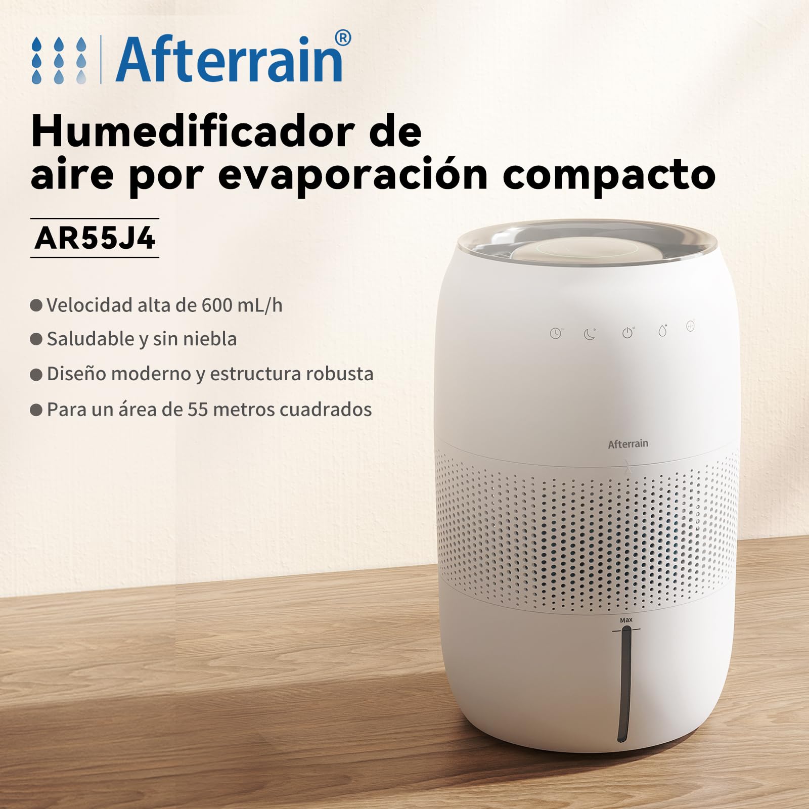 Humidificador de evaporación en frío, sin niebla, sin niebla, para personas alérgicas y embarazadas de hasta 45 m², habitación infantil, habitación de bebé, dormitorio, purificador de aire
