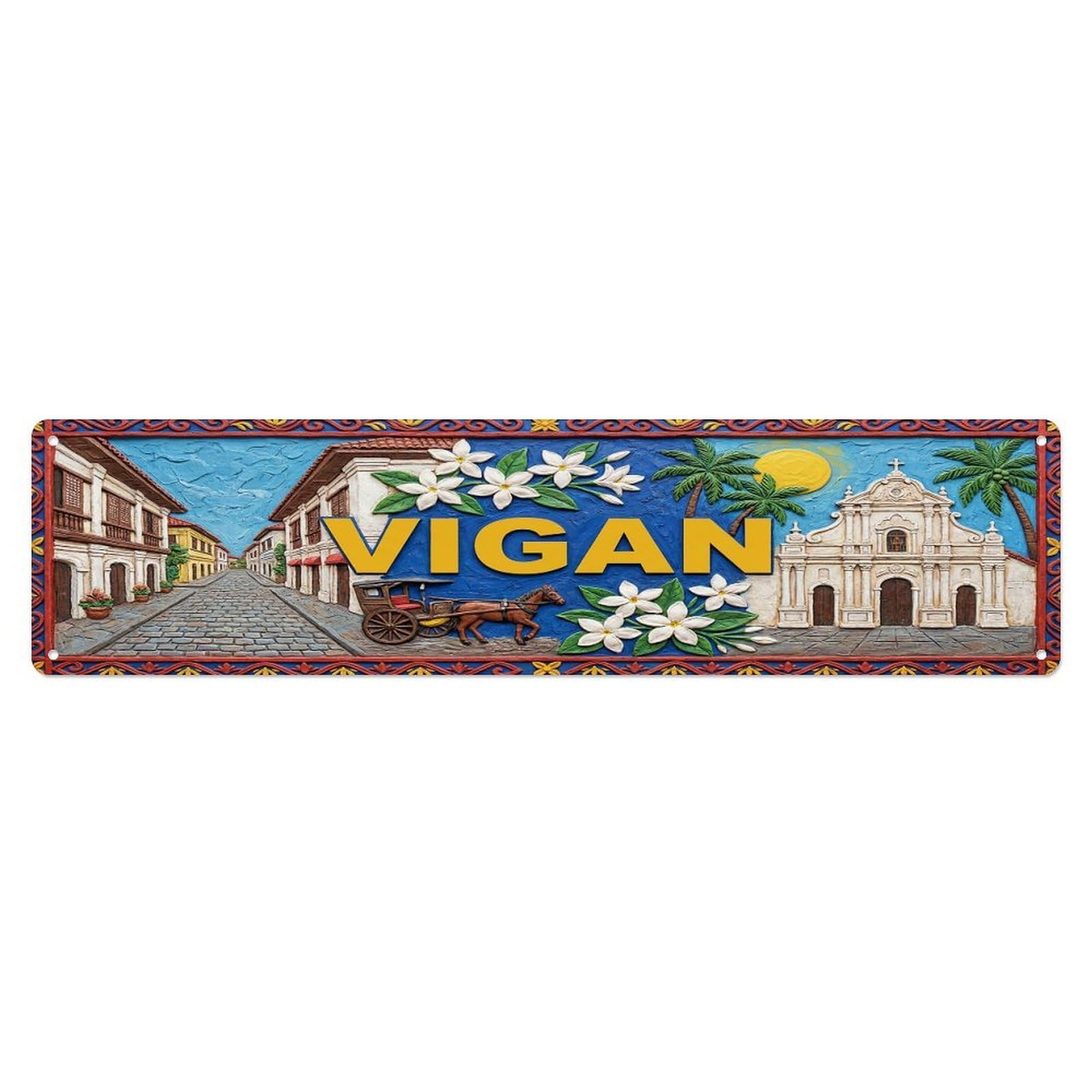 Cwbufd Vintage Style Vintage Vigan Philippines Flag Pattern Vintage Metal Tin Sign Plaque Wall Decor For Cafe, Club Bar, Office, Garden Metal Poster 4X16inch