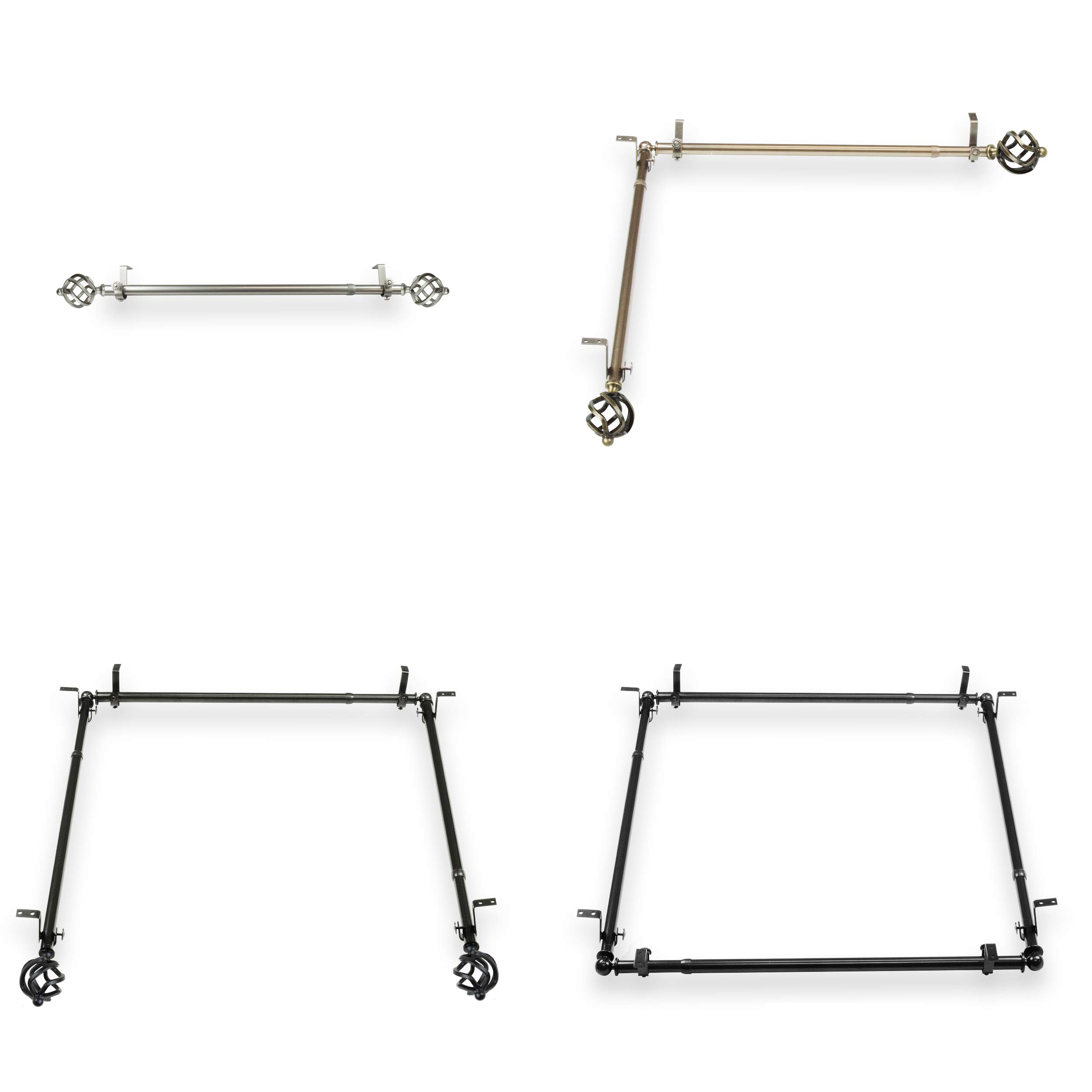 A&F Rod Décor - Spin Multi-Angle Room Divider/Bedroom Canopy/Ceiling Rod Adjustable 66-120 inch Four Sided - Satin Nickel