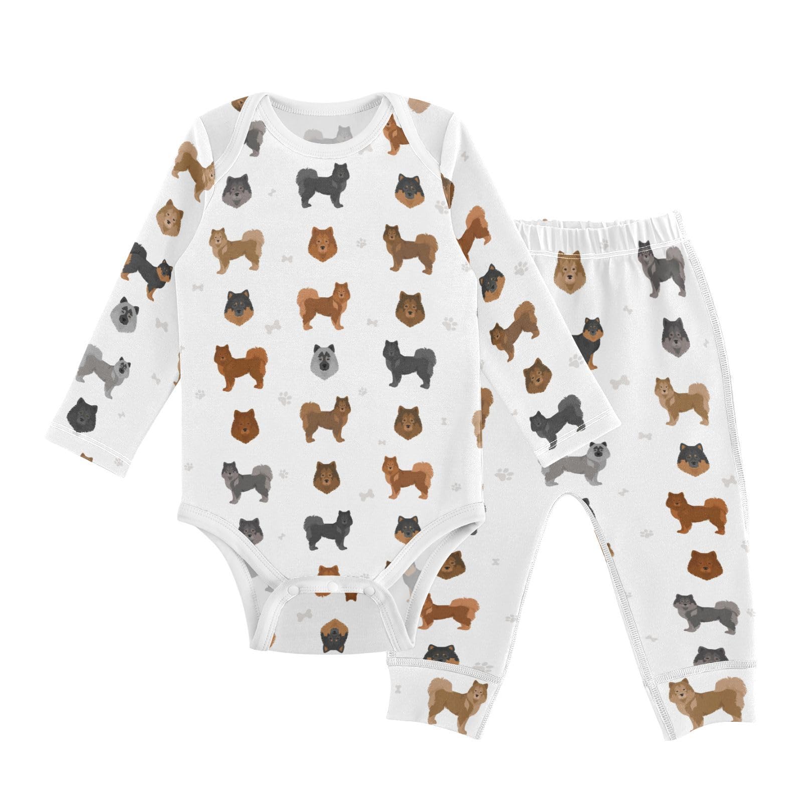 vvfelixl Baby Bodysuits Pants Sets Eurasier Dog Baby Bodysuit Long Sleeve Baby Clothes for Boys Girls 12-18M