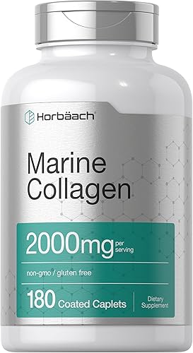 Horbäach Péptidos de colágeno marino de 2000 mg | 180 cápsulas de cápsulas | Tipo 1 con calcio | Suplemento sin OMG, sin gluten