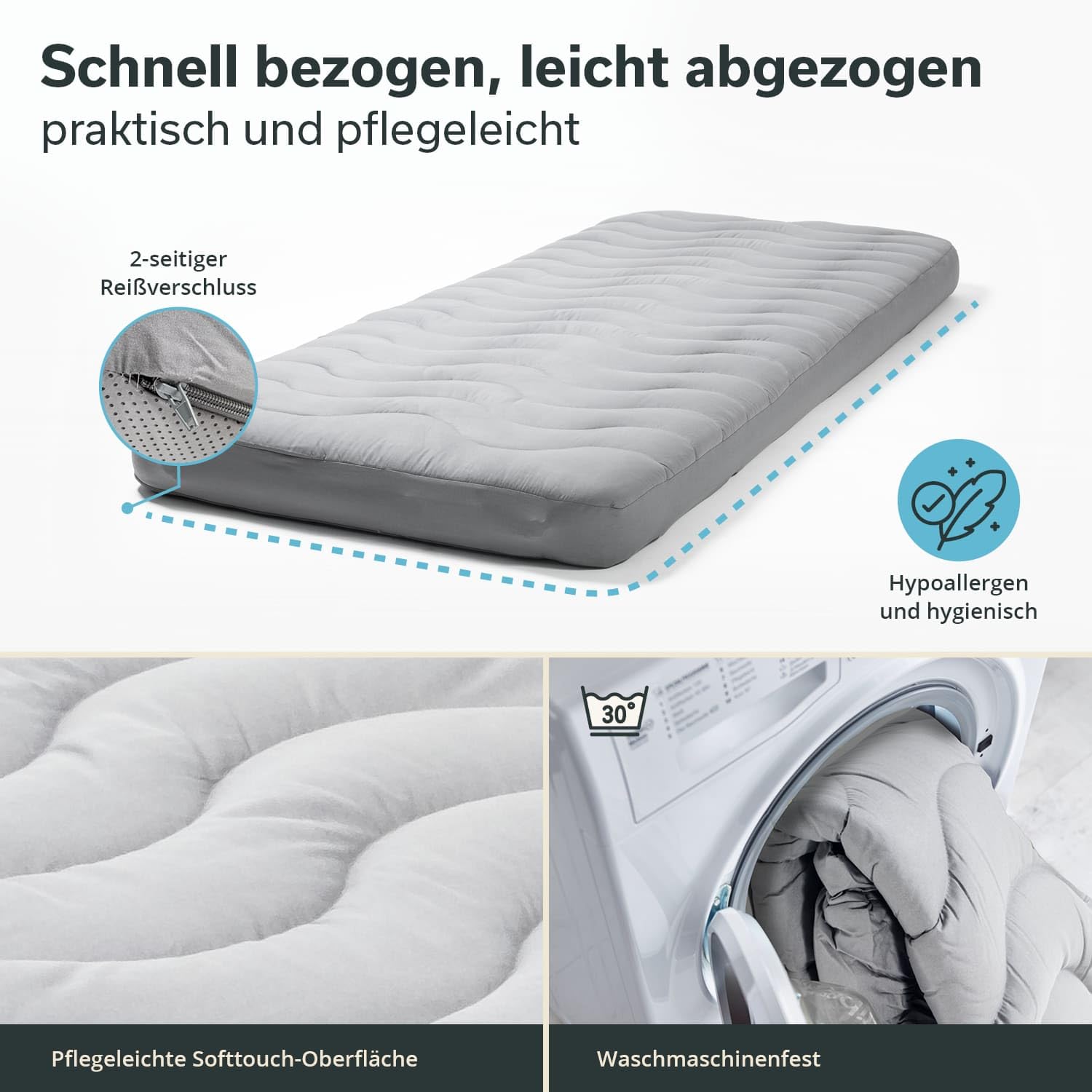 Skandika Pokrowiec na karimatę Easy 3D Premium Flex, nakładka na materac, 200 x 85 x 12 cm, wypełnienie poliestrowe, miękka, oddychająca, nadaje się do prania, z zamkiem błyskawicznym, nakładka na