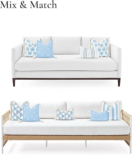 Miniatura 4 de Hofdeco Premium Coastal Hampton Style - Funda de almohada para patio interior y exterior, 18 x 18 pulgadas, repelente al agua de verano para patio