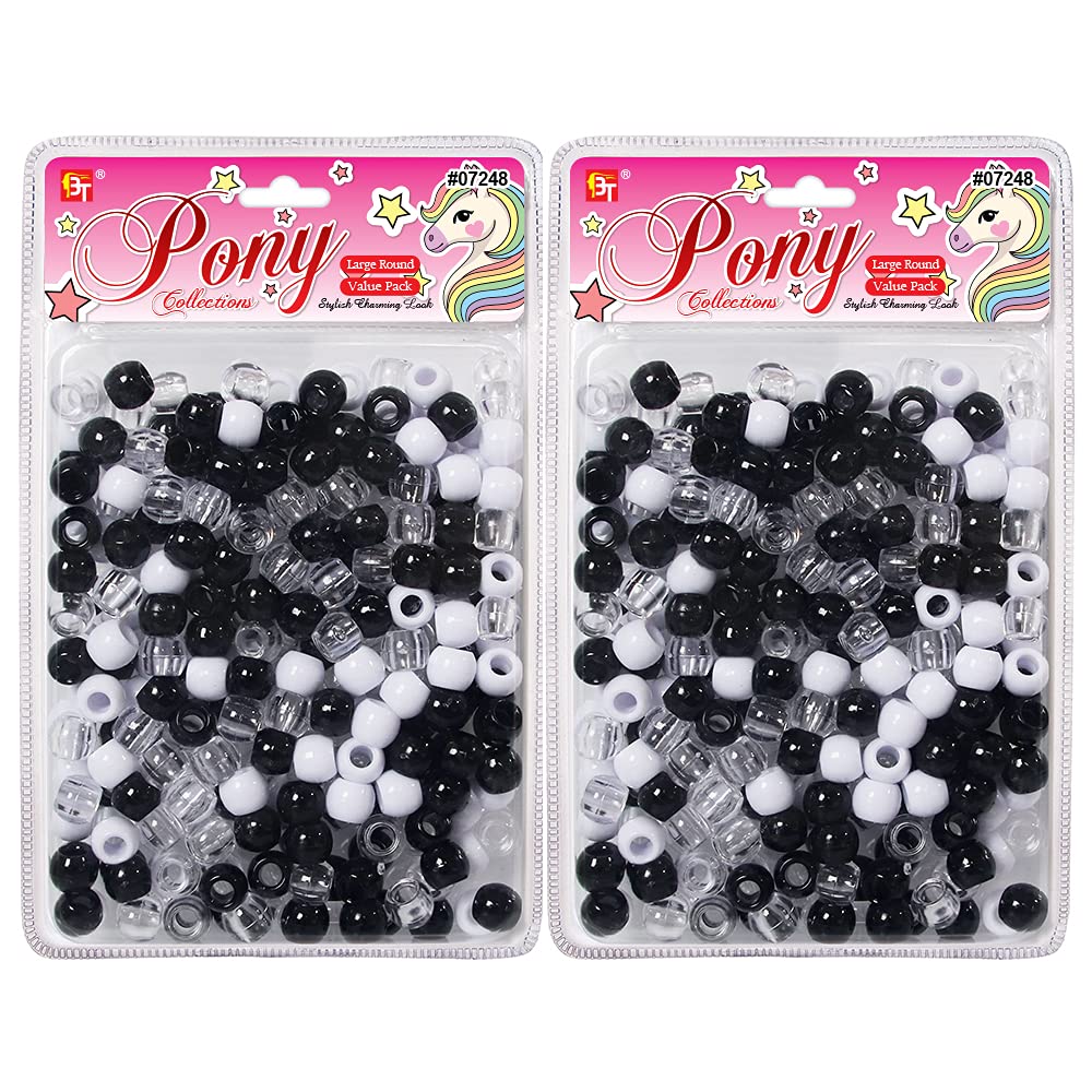 410 Pcs Beads Jewelry Making Kit DIY Hair Braiding Bracelet Ornaments  Crafts Large Round Clear Assorted Pony +2 Beaders Included  (Black/White/Clear)