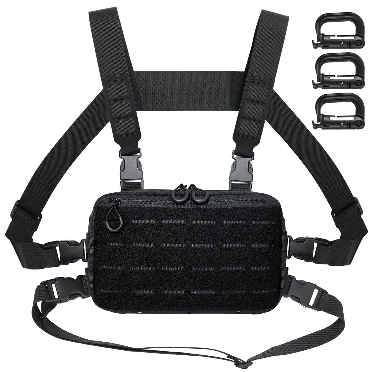 MUCHER Klatka piersiowa Rig Pack Taktyczna torba na klatkę piersiową dla mężczyzn do biegania Radio Walkie Torba na klatkę piersiową z 3 haczykami na zewnątrz Piesze wycieczki Polowanie Camping