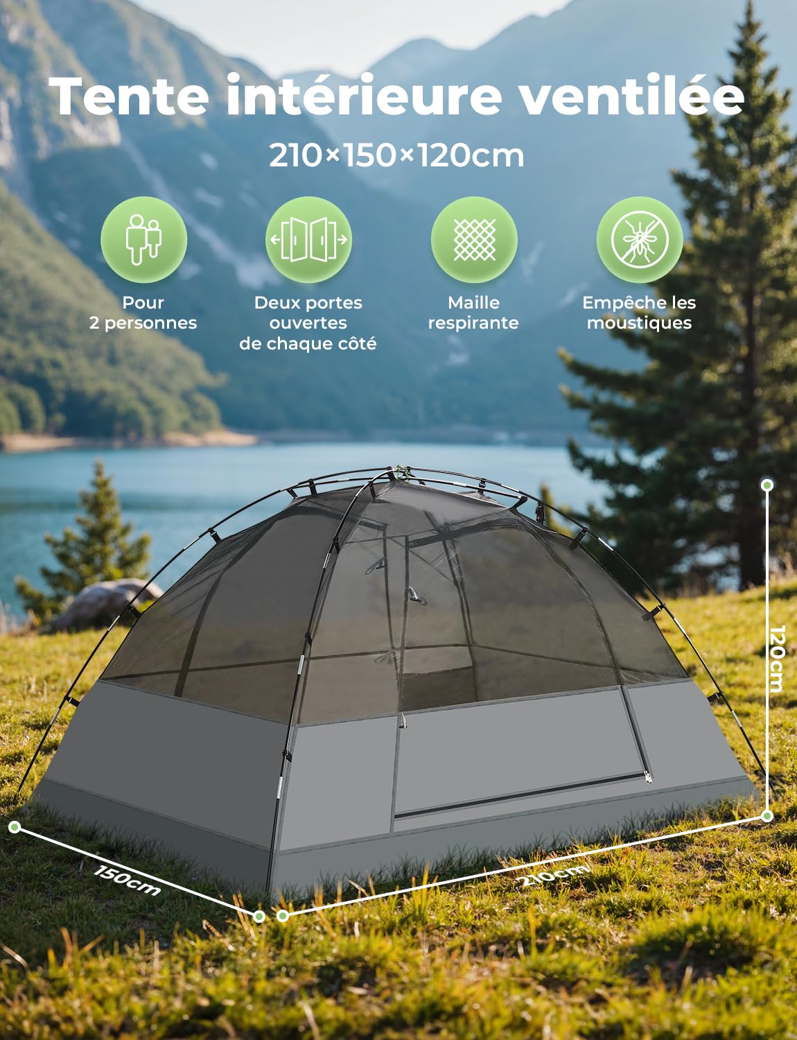 Tente de Camping 2-3 Personnes Camping Tente Ultra Légère Portable Tente de Dôme Facile à Installer pour Camping Randonnée