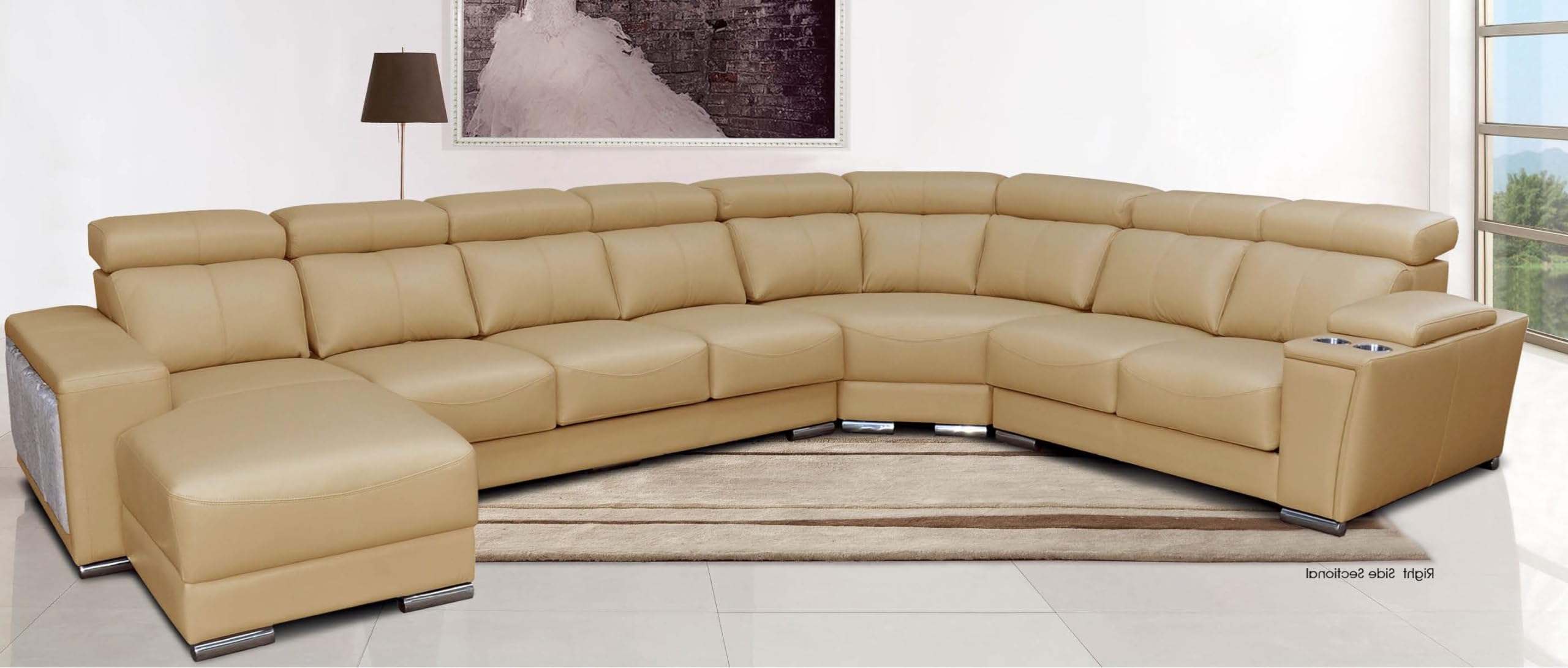 8312 Top-Grain Leather Sectional Sofa Left Right Facing Chaise with Sliding Seats in Beige by ESF, 8312SECTIONALLEFT