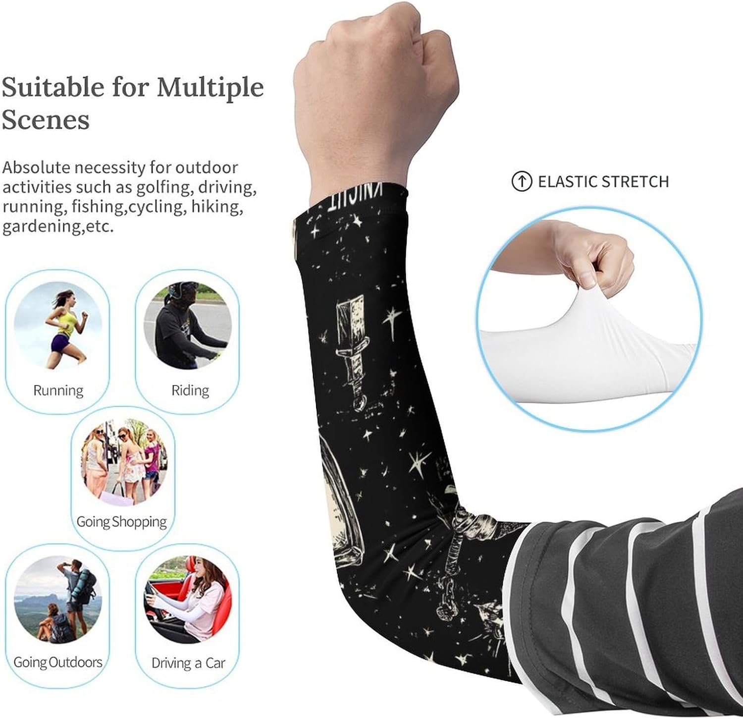Dark Knights Swords Shields Arm Sleeves Cooling Sun Protection Sports Compression for Golf Basketball