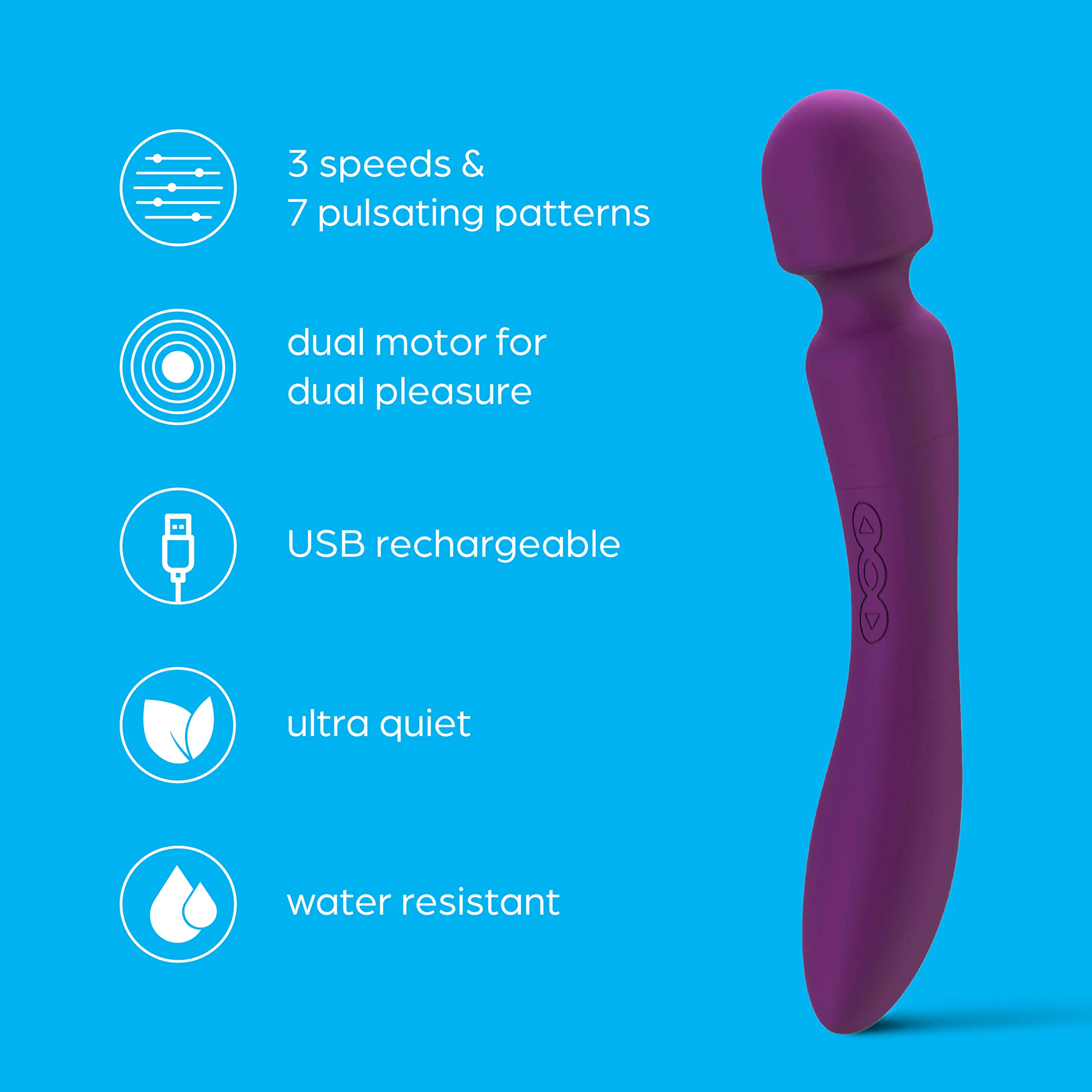 So Divine Purple Wicked Game Magic Wand Vibratore massaggiante, 3 opzioni di velocità con 7 modelli di passione pulsanti, impermeabile e ricaricabile tramite USB