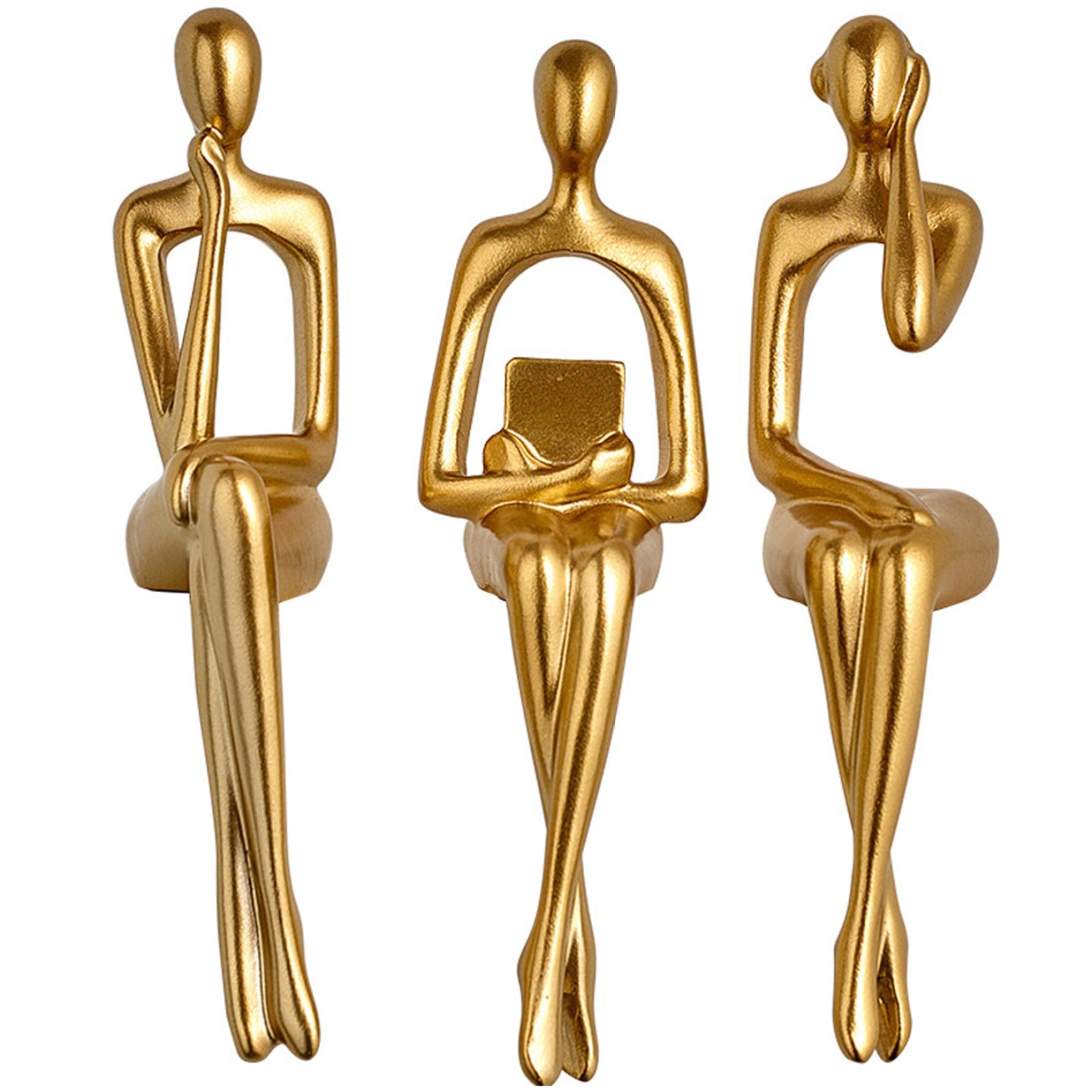 Hbbgdiy 3PCS Gold Resin Thinker Statue Set, 3 Style 6.7 Inch Abstract Sitting Posture Sculptures for Bookshelf, TV Console & Modern Home Office Decor