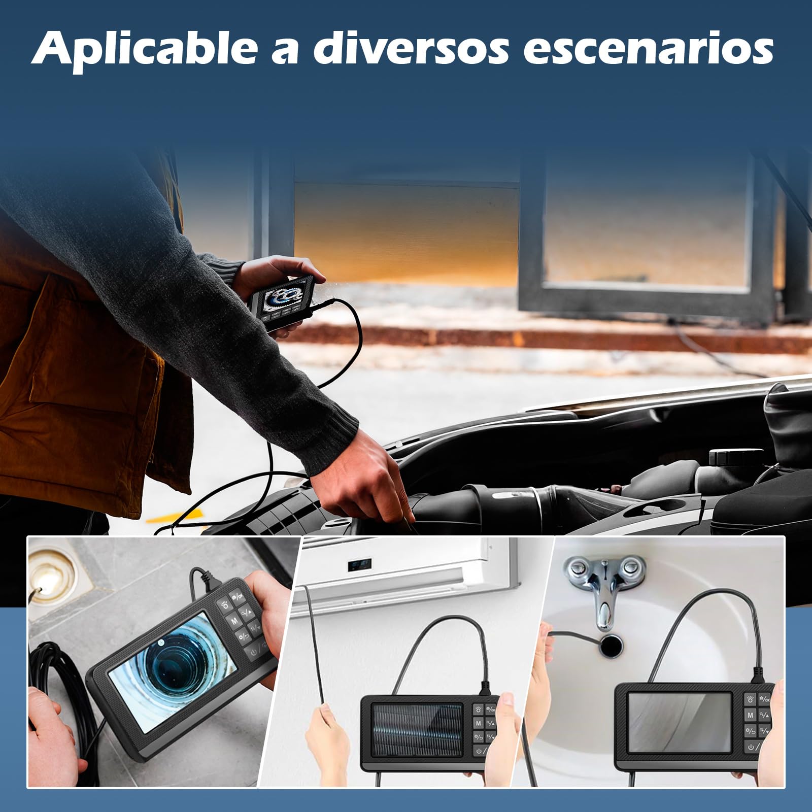 Cámara endoscópica con Doble Lente y luz, cámara endoscópica 1080P HD con LCD de 4,3 Pulgadas, Cable semirrígido de 10 m y Tarjeta de 64 GB, endoscopio de inspección endoscópica Impermeable IP67 para