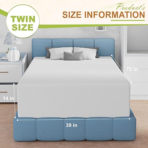 Miniatura 2 de Colchón individual de 14 pulgadas, colchón de espuma viscoelástica de gel, alivia la presión, espuma de gel refrescante, colchón individual en una