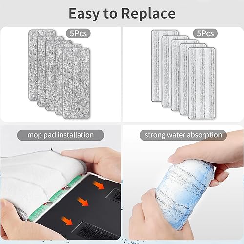 Miniatura 4 de Joymoop - 10 almohadillas de repuesto para trapeador, 13 almohadillas universales de 4.9 pulgadas, repuestos de cabezal de trapeador lavable,