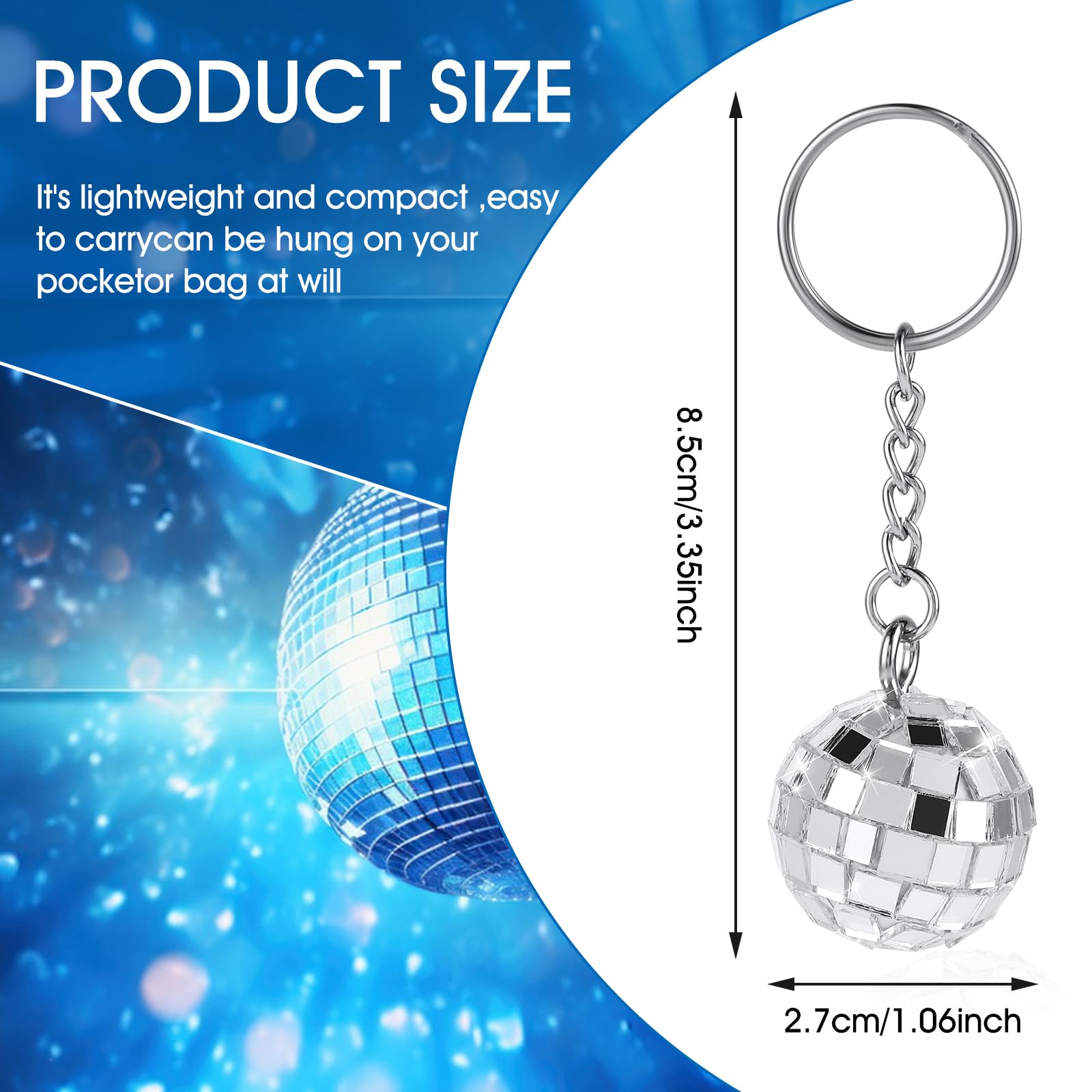 Disco Ball Keychain, Disco Ball Party Favors Keychain 70s Disco Keychain Silver Mirror Ball Keychain Ball Party Supplies 1970s Party Favors Set for Halloween Christmas Party Decorations(6 Pieces)