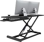 Convertisseur de bureau, 42" Riser de bureau réglable en hauteur pour les moniteurs doubles avec plateau de clavier, noir