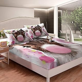 Erosebridal Goat Sheet Set Twin Size, Pink Balloon Girly Bedding Set for Kids Boys Girls, Cute Animal Fitted Sheet Flower Floral Pattern Bed Sheet Toddler Nursery Decoration