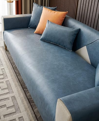 vctops Funda impermeable antideslizante de piel sintética de lujo para sofá modular, funda protectora de muebles de color sólido para perros, niños