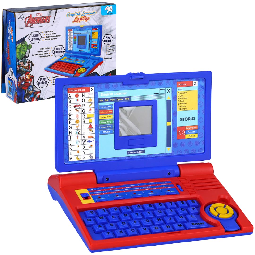 Storio Avengers Educational Laptop Computer Toy with Mouse|1 Year Extended Warranty|Kids Above 3 Years|20 Fun Activity Learning Toy|Letter Words Games Mathematics Music Logic Memory Tool,Multicolour