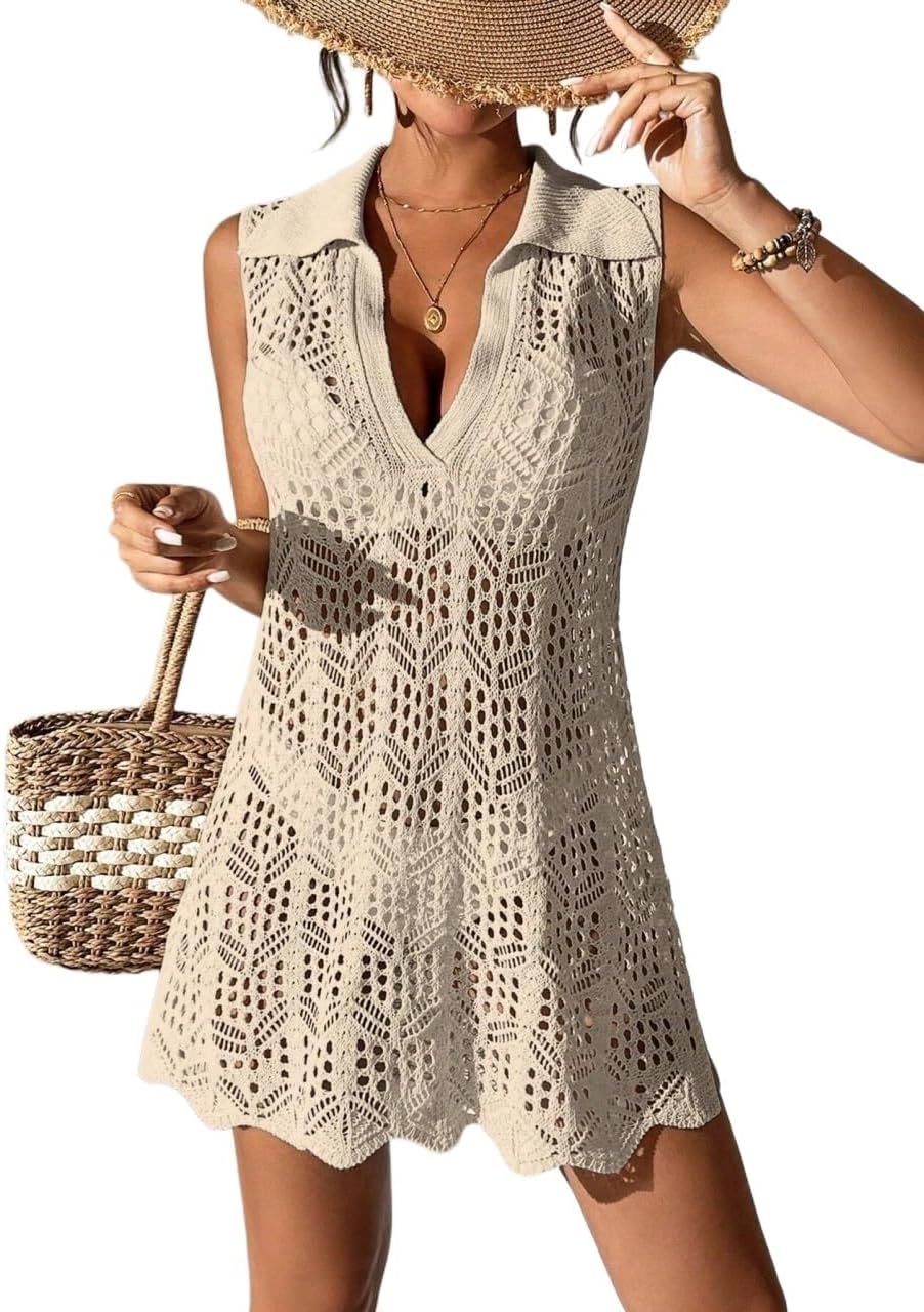 Women's Solid Color Hollow-Out Knit Cover-Up Cover Up Summer cover ups for swimwear