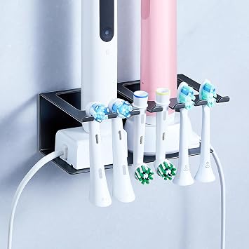 Toothbrush Head Holder, Electric Toothbrush Holders Wall Mount,Black,Small | Metal Tooth Brush Holder for Shower, Electric Head Holder Storage, Adhesive Toothbrush and Toothpaste Holder for Bathroom