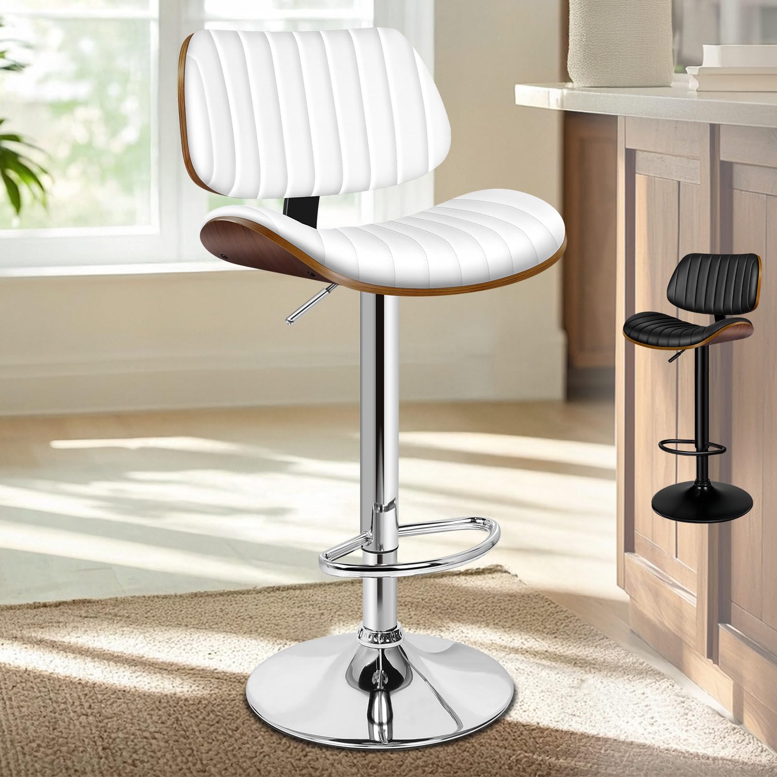 ALFORDSON Height Adjustable Swivel Bar Stools with Backrest, White โ image 1