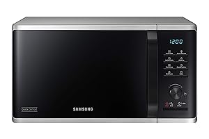 Samsung MS2AK3515AS/EG - Microondas (800 W, 23 grados, 48,9 cm de ancho, interior esmaltado de cerámica resistente a los arañazos, programas de descongelación QuickDefrost, plateado)