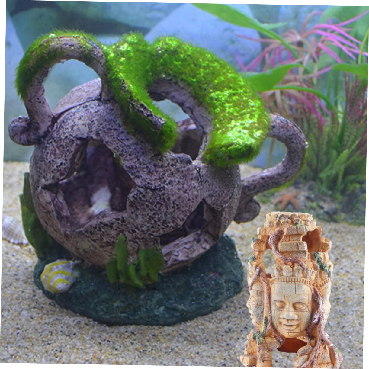 BESPORTBLE 1pièce Décor Aquarium avec Crâne De Reptile Abri à Quatre Visages pour Poissons Et Terrarium Ornement De Paysage pour Aquariums Et Décoration De Chambre