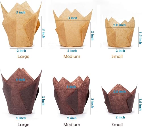 Vista 8 de GOLDEN APPLE, 100 piezas de tulipanes para cupcakes de loto pergamino para hornear muffins, tazas para bodas, cumpleaños, baby showers, natural)