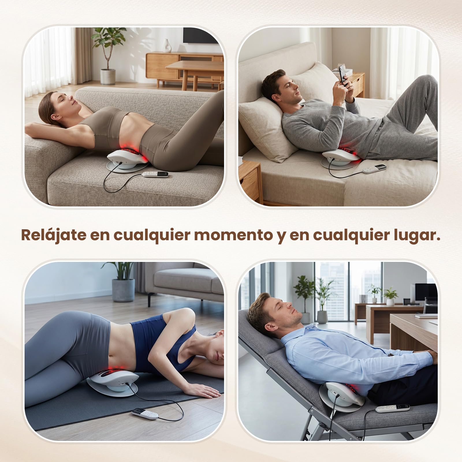 Dispositivo de Tracción Lumbar, Masajeador Inteligente para Lumbar, Alivio del Dolor de Espalda y Ciática, Estiramiento de Columna con Balanceo y Altura Ajustable, Relajación