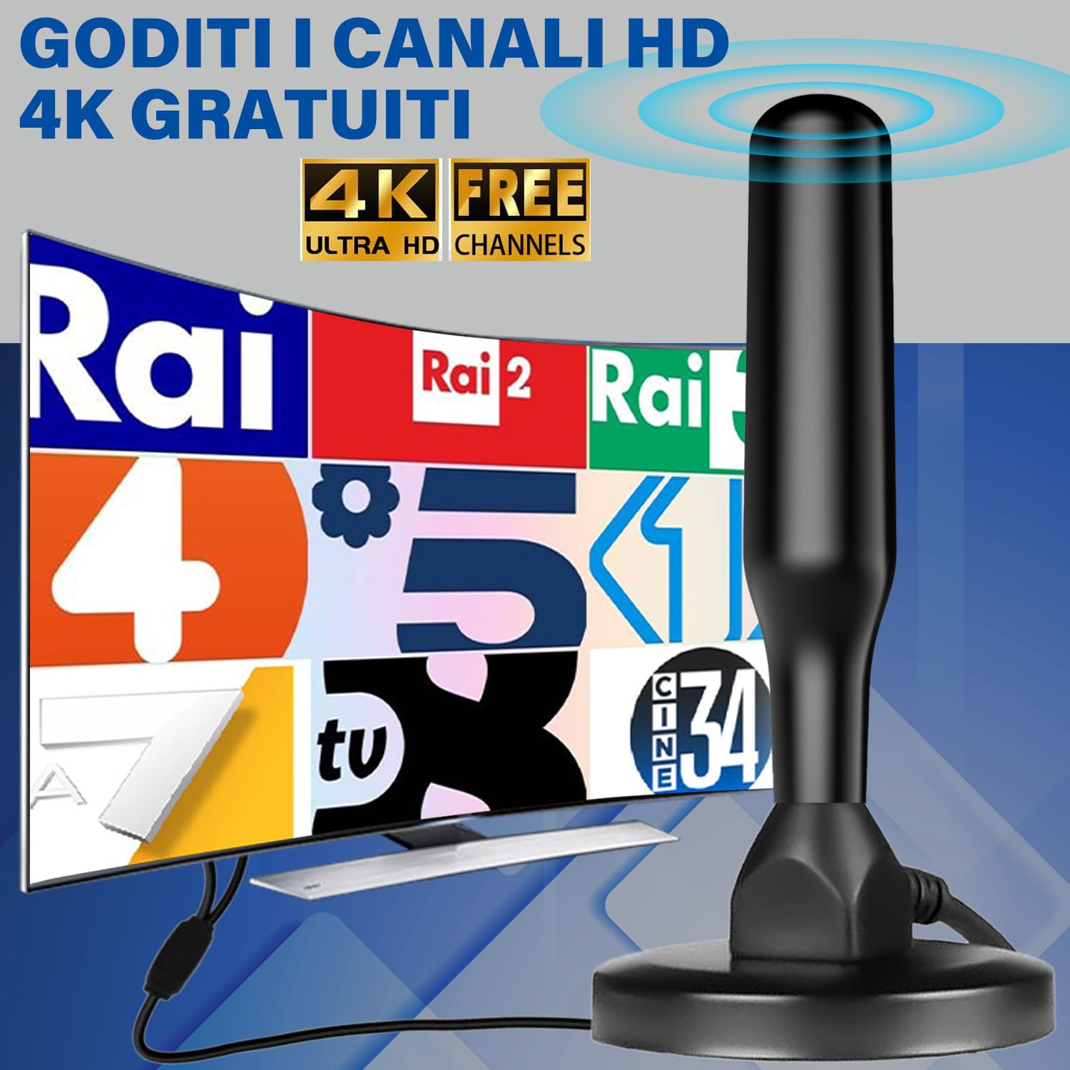 Antenne TV Intérieur Puissante, Nouveau pour 2026 Antenne TNT HD avec Amplificateur de Signal Intelligent, Réception 360° Longue Portée 500km, Compatible pour Toutes Les Chaînes Gratuites