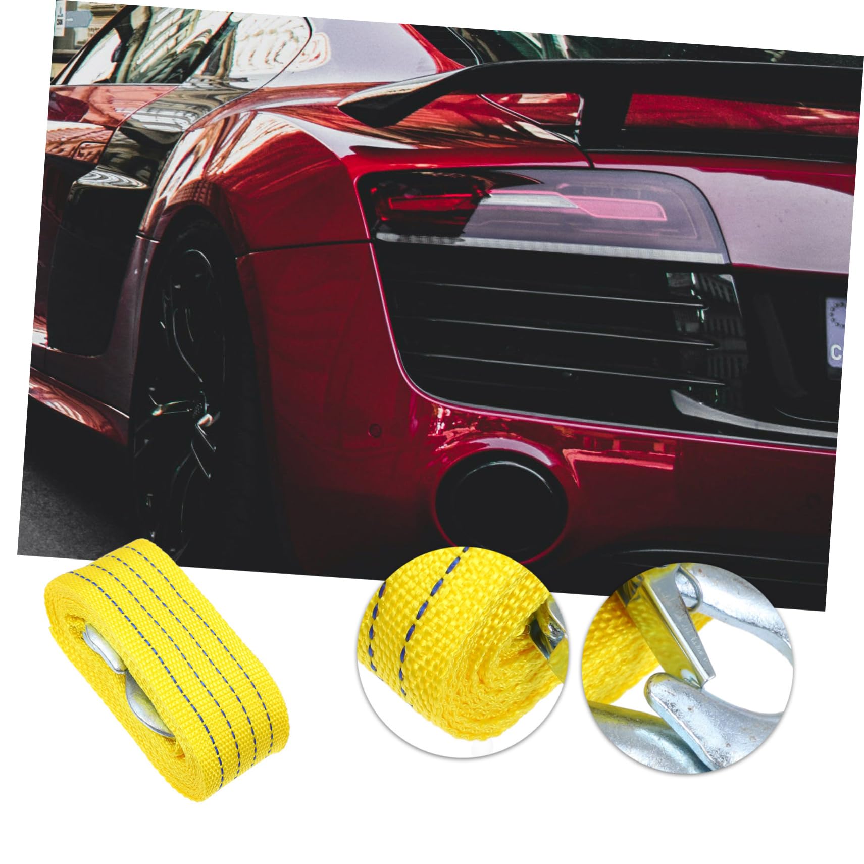 Corda di Traino Auto 2 Pezzi 3t in Nylon con Lega di Zinco | Giallo, per Veicoli e Camion, Facile da Trasportare, Accessorio di Traino per Uso Stradale