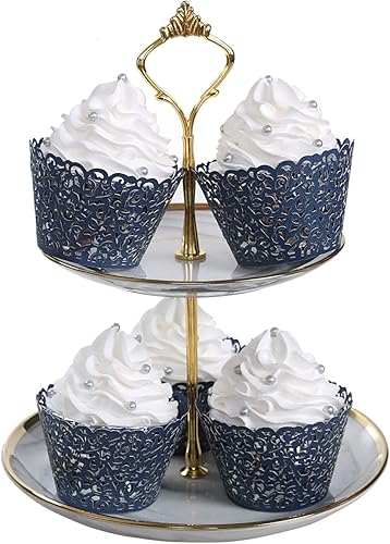 Miniatura 3 de KPOSIYA Paquete de 120 envoltorios artísticos para magdalenas, tazas de papel para hornear pasteles, diseño de vid cortadas con láser, bandejas para