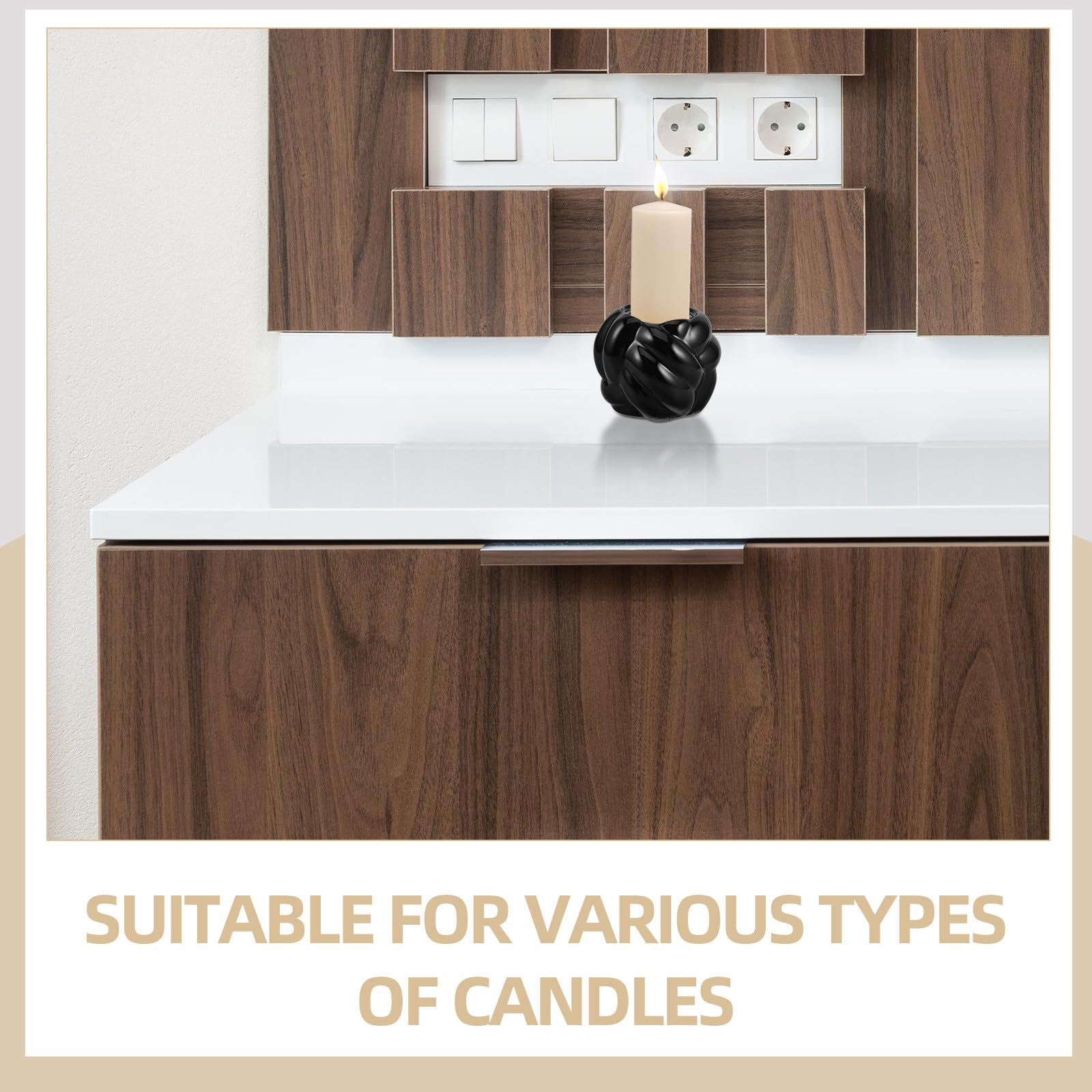 Toyvian 3 Piezas Candelabro Decorativo de Cerámica Negra Base Cónica,