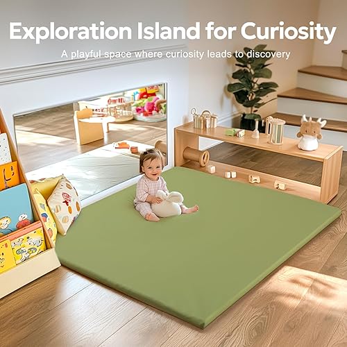 Miniatura 2 de Mallify Tapete de bebé para piso, grueso, suave, no tóxico, de cuero vegano, tapete de juego de espuma impermeable, tapete de juego acolchado para