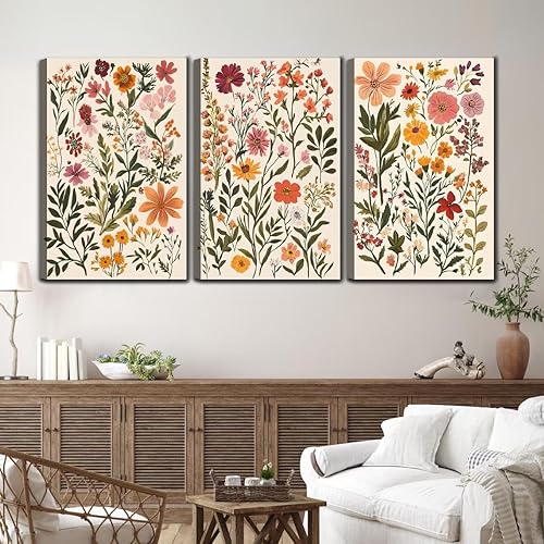 Miniatura 2 de Juego de 3 lienzos botánicos florales bohemios para pared, acuarela, flores silvestres, decoración de pared, cuadros de flores, cuadros impresos