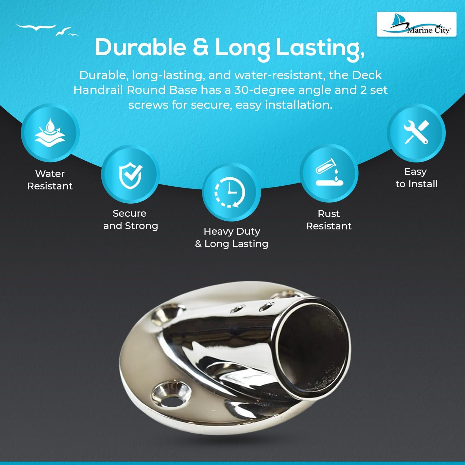 MARINE CITY Casting Boat Hand Railing Fittings – 316 Stainless Steel 1'' Round Base, Corrosion-Resistant, Durable, Easy Installation for Boats, Marines, Ships, Kayaks