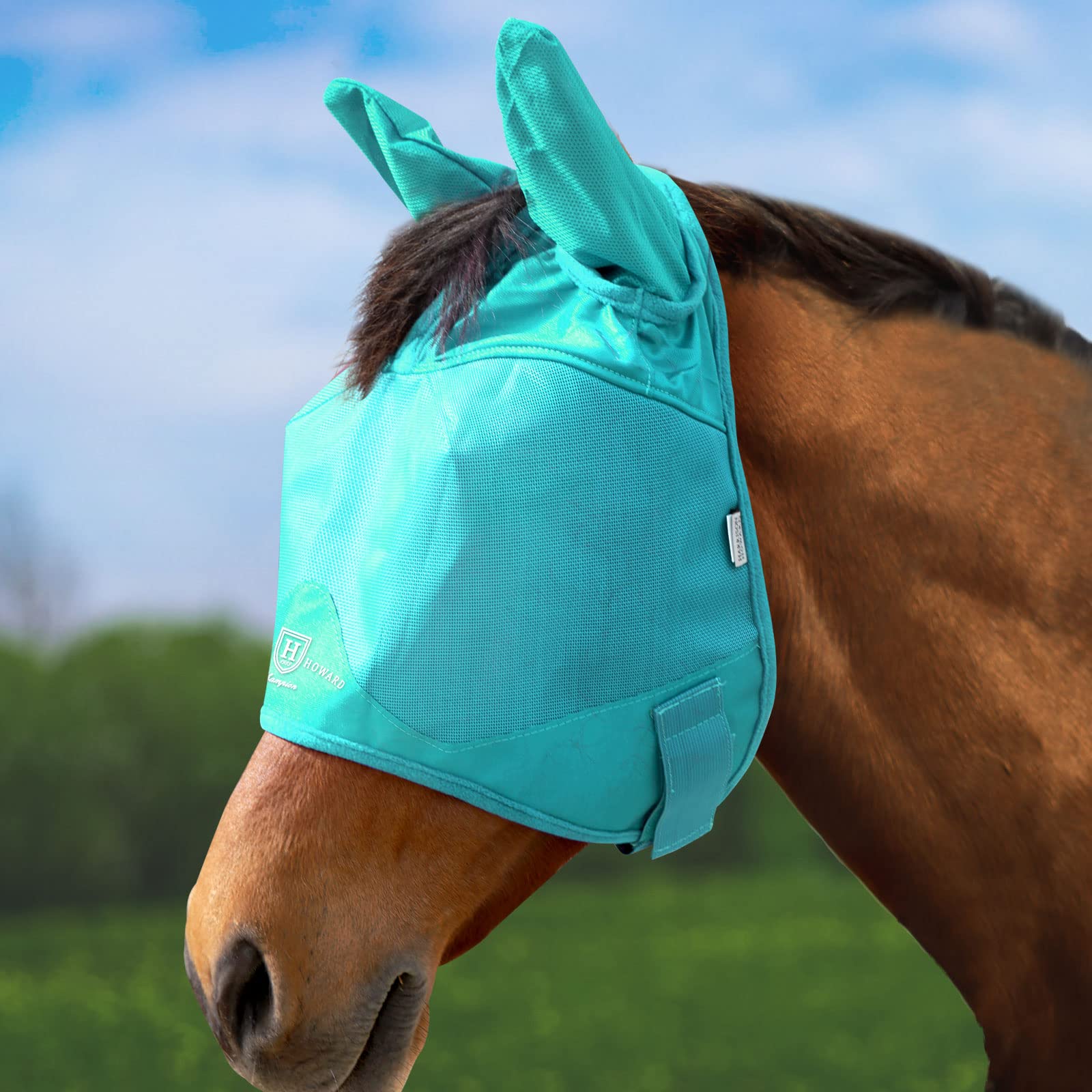 Harrison Howard UV-Proof Multi-Function Fabrics Thick Fleece Padding Horse Fly Mask Half Face with Ears Mint Horse Large