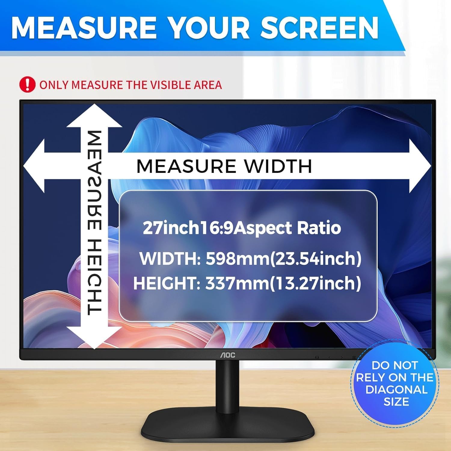 Hidden Design Magnetic Computer Privacy Screen Filter 27 inch for Frameless Monitor 16:9 Widescreen, Removable Anti Blue Light Privacy Shield, Anti-Glare Protector