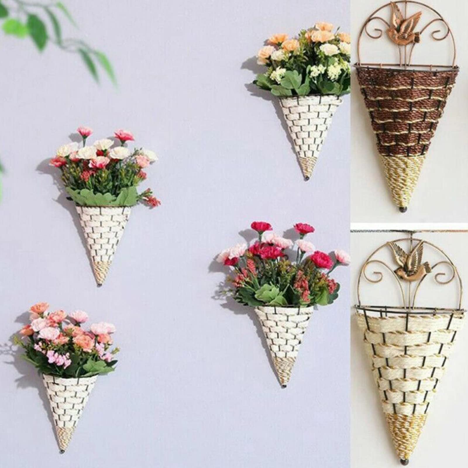 2 Macetas Colgantes De Ratán De Plástico - 30x14.5 Cm, Para Plantas, Decoración De Pared Exterior E Interior