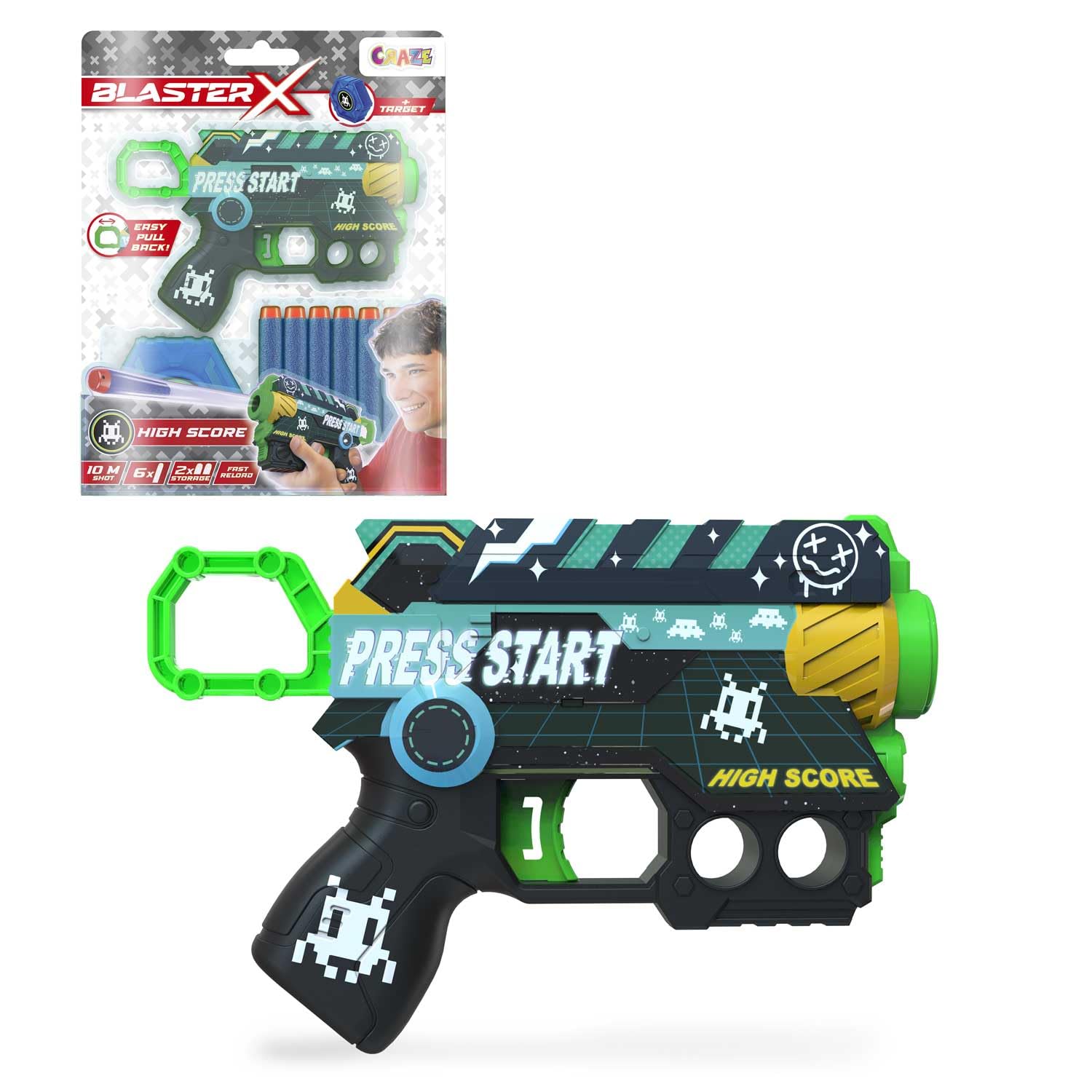 CRAZE BLASTER-X Foam Gun: 16cm Kids Foam Blaster Toy, 6 Darts, 10m Range, Foam Dart Gun, Kids Foam Gun Toy, Party Games, Nano