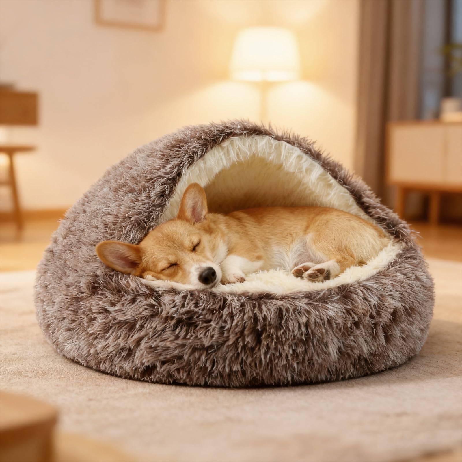 Cama tipo cueva para perros, cama lavable para perros pequeños y medianos con parte inferior antideslizante, marrón degradado, 70 cm